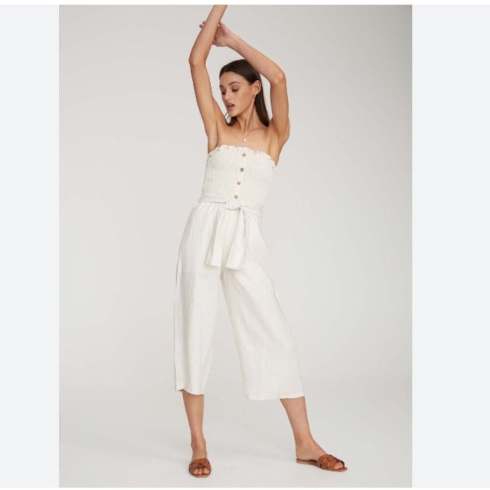 NWOT FAITHFULL THE BRAND LAIS STRAPLESS SMOCKED BELTED CROPPED WIDE LEG JUMPSUIT